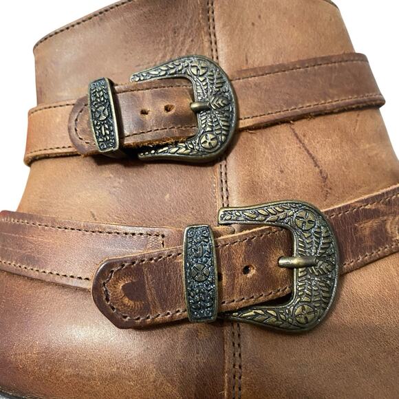 Sterling River Genuine Leather Brown Western Buckle Ankle Boots Booties **Size 9 - Picture 3 of 13